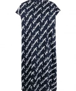 ( Positively Conscious ) Balenciaga 8502 NAVY/WHITE Robe-chemise à Logo Imprimé Femme