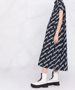 ( Positively Conscious ) Balenciaga 8502 NAVY/WHITE Robe-chemise à Logo Imprimé Femme -Vente magasin Balenciaga 17336683 36694929 600