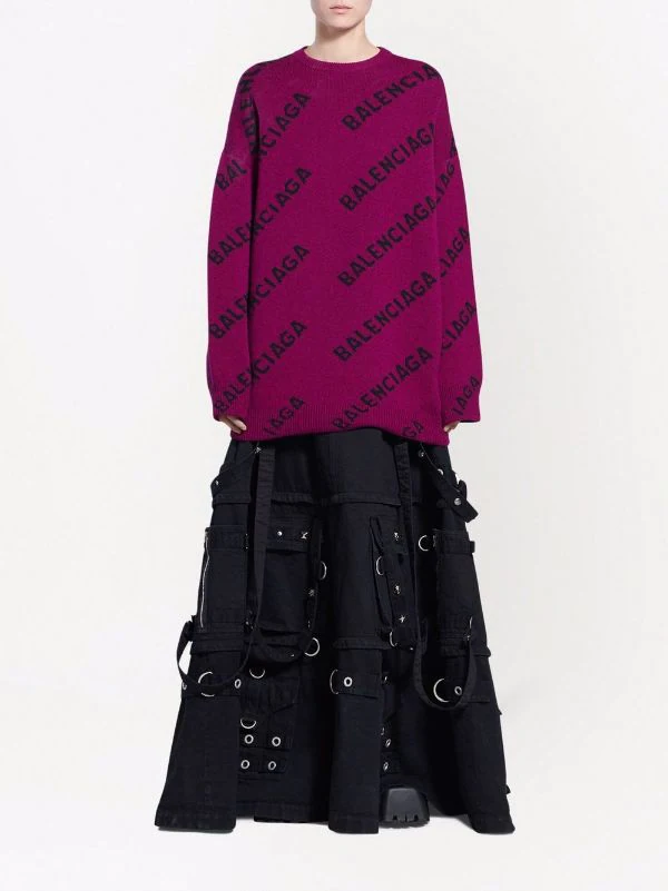 ( Positively Conscious ) Balenciaga 5272 PURPLE/BLACK Pull Oversize à Logo En Intarsia Femme 4 ( Positively Conscious ) Balenciaga 5272 PURPLE/BLACK Pull Oversize à Logo En Intarsia Femme – Image 2