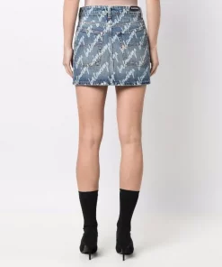 ( Positively Conscious ) Balenciaga Minijupe En Jean à Logo Imprimé All-over Femme -Vente magasin Balenciaga 17336707 37612144 600