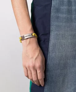 ( Positively Conscious ) Balenciaga Bracelet Lacet à Plaque Logo 7038 YELLOW/BLK/ANT SILV -Vente magasin Balenciaga 17336763 36501973 600