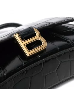 ( Positively Conscious ) Balenciaga Sac Hourglass à Effet Peau De Crocodile 1000 BLACK -Vente magasin Balenciaga 17336789 36657343 600
