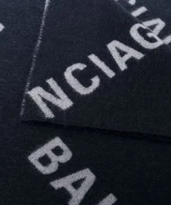 ( Positively Conscious ) Balenciaga 4077 -NAVY/WHITE écharpe En Laine à Logo Imprimé Femme -Vente magasin Balenciaga 17336818 37264852 600