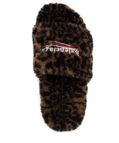 ( Positively Conscious ) Balenciaga 9634 LEOPARD Chaussons En Fourrure Artificielle à Imprimé Léopard Femme -Vente magasin Balenciaga 17336821 37022312 600