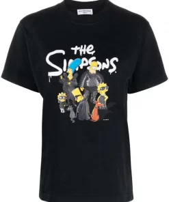 ( Positively Conscious ) Balenciaga 0100 BLACK W X The Simpson T-shirt Cintré à Imprimé Graphique Femme