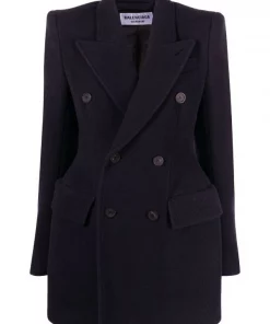 ( Positively Conscious ) Balenciaga Blazer Hourglass à Boutonnière Croisée 4100 DARK NAVY