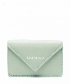 ( Positively Conscious ) Balenciaga 3906 LIGHT GREEN Portefeuille à Logo Imprimé Femme
