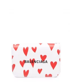 ( Positively Conscious ) Balenciaga Mini Portefeuille Cash à Motif Cœurs 9066 WHITE RED/ L BLACK