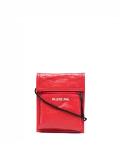 ( Positively Conscious ) Balenciaga 6501 ROUGE PAPRIKA Pochette Explorer En Cuir à Effet Craquelé Homme