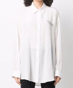 ( Nouvelle Collection ) Balenciaga 9000 WHITE Chemise En Soie à Logo Imprimé Femme -Vente magasin Balenciaga 17697024 37101416 600