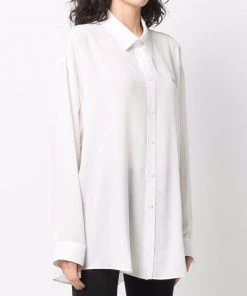 ( Nouvelle Collection ) Balenciaga 9000 WHITE Chemise En Soie à Logo Imprimé Femme -Vente magasin Balenciaga 17697024 37101417 600