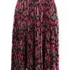( Nouvelle Collection ) Balenciaga 5630 PINK/BLACK Jupe Plissée En Soie à Fleurs Femme