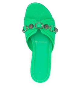 ( Positively Conscious ) Balenciaga 3981 VIVID GREEN /NIKEL Sandales Cagole En Cuir Femme -Vente magasin Balenciaga 17729850 39710953 600
