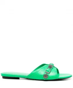 ( Positively Conscious ) Balenciaga 3981 VIVID GREEN /NIKEL Sandales Cagole En Cuir Femme