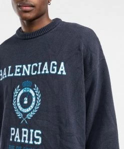 ( Positively Conscious ) Balenciaga Pull à Logo Imprimé 4640 NAVY/WHITE -Vente magasin Balenciaga 17729873 39538664 600
