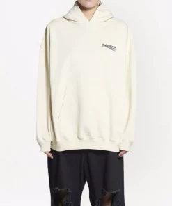 ( Positively Conscious ) Balenciaga 8962 -CREAM/BLACK/BLUE Hoodie à Logo Campaign Femme -Vente magasin Balenciaga 17729892 38889866 600