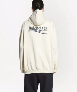 ( Positively Conscious ) Balenciaga 8962 -CREAM/BLACK/BLUE Hoodie à Logo Campaign Femme -Vente magasin Balenciaga 17729892 38889867 600