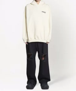 ( Positively Conscious ) Balenciaga 8962 -CREAM/BLACK/BLUE Hoodie à Logo Campaign Femme -Vente magasin Balenciaga 17729892 38890934 600