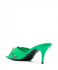 ( Positively Conscious ) Balenciaga Sandales Cagole En Cuir à Clous 3981 VIVID GREEN /NIKEL -Vente magasin Balenciaga 17729932 38965625 600