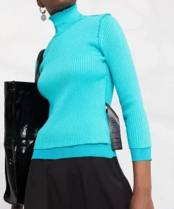 ( Positively Conscious ) Balenciaga 4664 TURQUOISE/TURQUOISE Pull Cintré à Design Réversible Femme -Vente magasin Balenciaga 17729935 39593559 600
