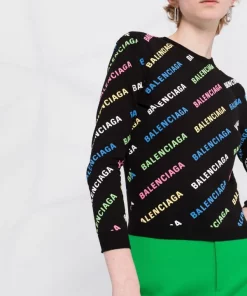 ( Positively Conscious ) Balenciaga 2771 -BLACK/MULTICO Pull à Logo Imprimé Femme -Vente magasin Balenciaga 17729941 39069485 600
