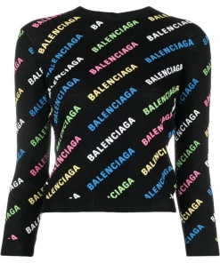 ( Positively Conscious ) Balenciaga 2771 -BLACK/MULTICO Pull à Logo Imprimé Femme