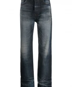 ( Positively Conscious ) Balenciaga 4443 SOLARIZE BLUE Jean Droit à Effet Délavé Femme