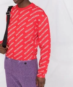 ( Positively Conscious ) Balenciaga Pull à Logo En Jacquard 6090 RED/WHITE -Vente magasin Balenciaga 17729956 39387491 600