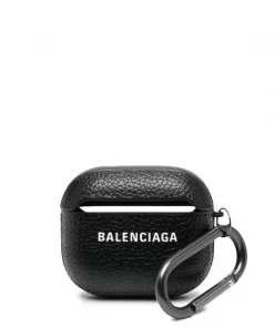 ( Positively Conscious ) Balenciaga 1090 BLACK /L WHITE étui Pour AirPods à Logo Imprimé Homme