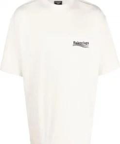 ( Positively Conscious ) Balenciaga 8962 CREAM/BLACK/BLUE T-shirt à Logo Imprimé Homme