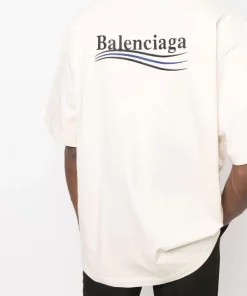 ( Positively Conscious ) Balenciaga 8962 CREAM/BLACK/BLUE T-shirt à Logo Imprimé Homme -Vente magasin Balenciaga 17730549 38966012 600