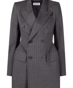 ( Positively Conscious ) Balenciaga 1240 GREY Blazer Hourglass à Boutonnière Croisée Femme