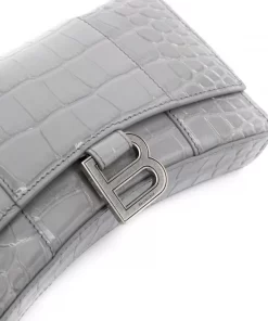 ( Positively Conscious ) Balenciaga 1108 BALENCIAGA GREY Pochette Hourglass à Effet Peau De Crocodile Femme -Vente magasin Balenciaga 17730590 37737306 600