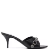 ( Positively Conscious ) Balenciaga 1081 BLACK/AGED NIKEL Sandales Arena 85 Mm à Bout Ouvert Femme