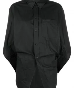 ( Positively Conscious ) Balenciaga 1000 BLACK Chemise Twisted Swing à Manches Longues Femme