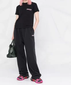 ( Positively Conscious ) Balenciaga 9034 WASHED BLACK/WHITE T-shirt à Logo Imprimé Femme -Vente magasin Balenciaga 17730640 39159305 600