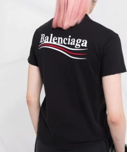 ( Positively Conscious ) Balenciaga 9034 WASHED BLACK/WHITE T-shirt à Logo Imprimé Femme -Vente magasin Balenciaga 17730640 39159309 600