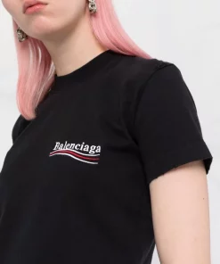 ( Positively Conscious ) Balenciaga 9034 WASHED BLACK/WHITE T-shirt à Logo Imprimé Femme -Vente magasin Balenciaga 17730640 39307629 600
