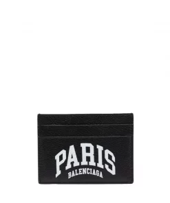( Positively Conscious ) Balenciaga 1090 -BLACK/L WHITE PARIS Porte-cartes Cash à Logo Imprimé Homme