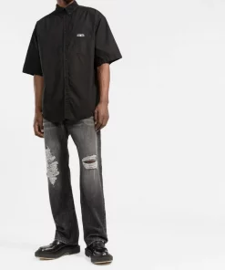 ( Positively Conscious ) Balenciaga 0107 BLACK/WHITE W Jean Droit à Finitions Effilochées Homme -Vente magasin Balenciaga 17730659 39736797 600