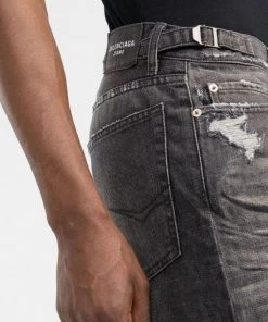 ( Positively Conscious ) Balenciaga 0107 BLACK/WHITE W Jean Droit à Finitions Effilochées Homme -Vente magasin Balenciaga 17730659 39736825 600