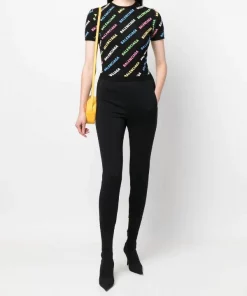 ( Positively Conscious ) Balenciaga Pull Crop à Logo Imprimé 2771 -BLACK/MULTICO -Vente magasin Balenciaga 17730671 38976984 600