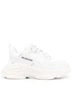 ( Positively Conscious ) Balenciaga 9083 WHITE/MULTIC Baskets Triple S à Logo All-over Homme