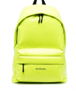 ( Positively Conscious ) Balenciaga 7206 FLUO YELLOW Sac à Dos Puffy à Logo Imprimé Homme
