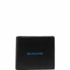 ( Positively Conscious ) Balenciaga Portefeuille Pliant à Logo Imprimé 1064 BLACK / L CYAN