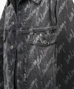 ( Positively Conscious ) Balenciaga 1052 STONEWASH BLACK Veste En Jean à Logo Imprimé Femme -Vente magasin Balenciaga 17731463 39656615 600