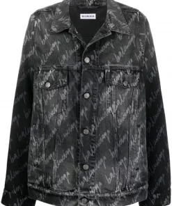 ( Positively Conscious ) Balenciaga 1052 STONEWASH BLACK Veste En Jean à Logo Imprimé Femme