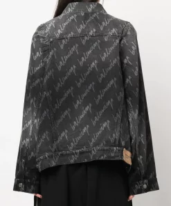 ( Positively Conscious ) Balenciaga 1052 STONEWASH BLACK Veste En Jean à Logo Imprimé Femme -Vente magasin Balenciaga 17731463 39656630 600