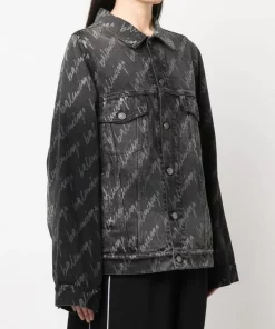 ( Positively Conscious ) Balenciaga 1052 STONEWASH BLACK Veste En Jean à Logo Imprimé Femme -Vente magasin Balenciaga 17731463 39660025 600