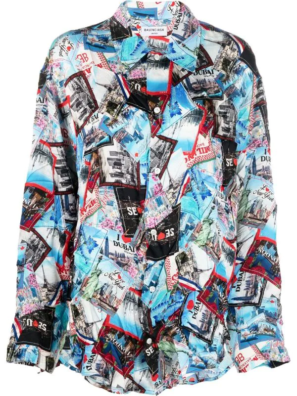 ( Positively Conscious ) Balenciaga 8470 -MULTICO Chemise à Imprimé Postcard Femme 3 ( Positively Conscious ) Balenciaga 8470 -MULTICO Chemise à Imprimé Postcard Femme